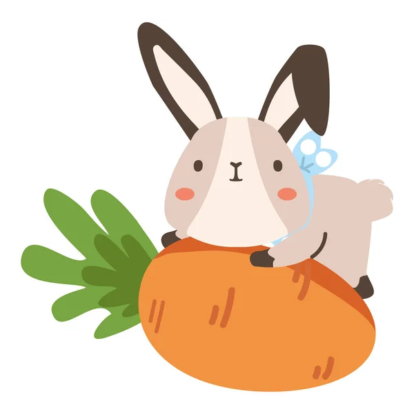 Cute White Bunny Carrot Cartoon — Stock Vector