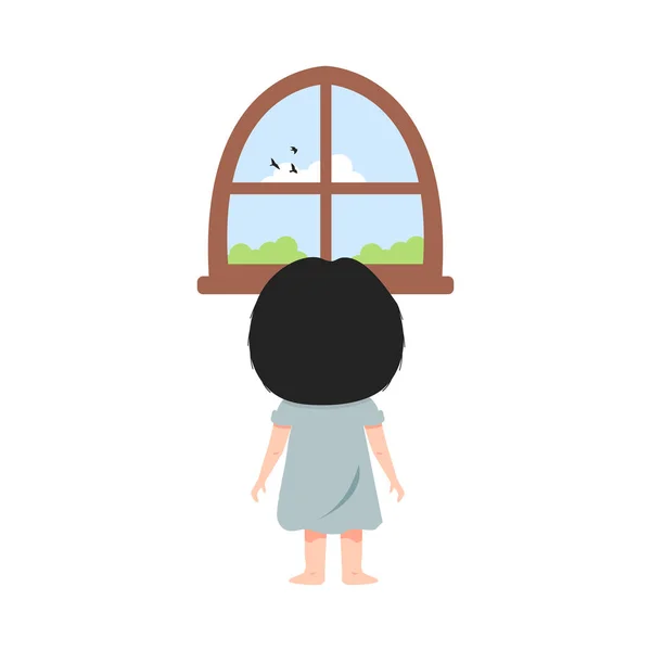 Pencereden Dışarı Bakan Tatlı Kız — Stok Vektör