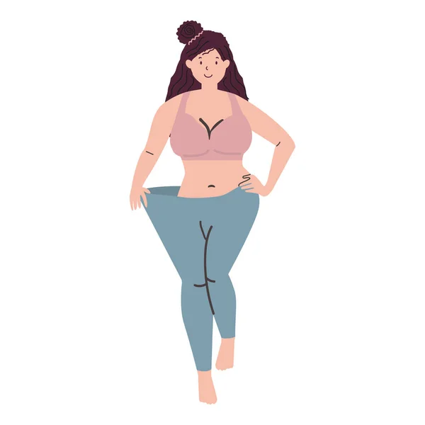 Frau Zeigt Ihren Gewichtsverlust — Stockvektor