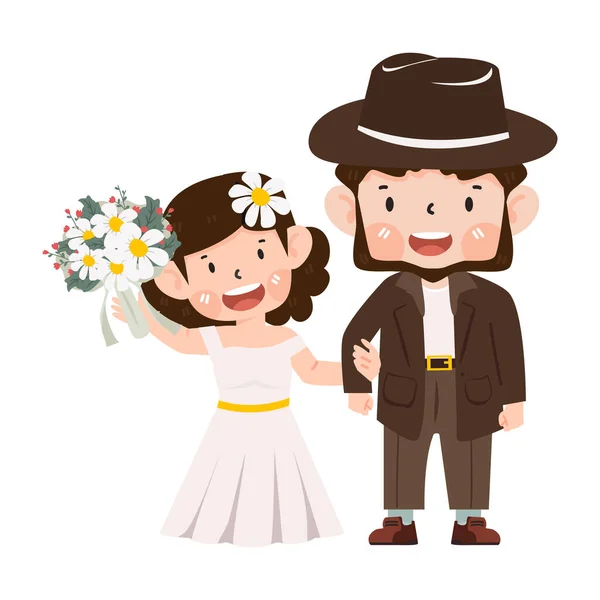 Casal Feliz Noiva Noivo Para Casamento — Vetor de Stock