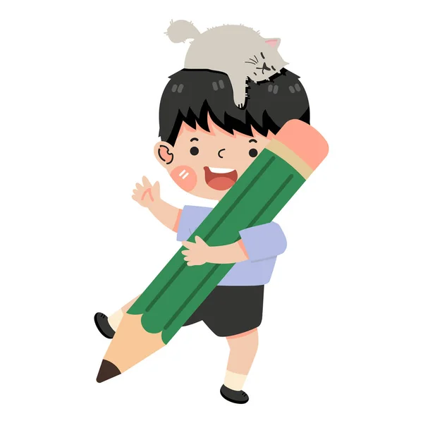 Tecknad Liten Pojke Med Penna — Stock vektor