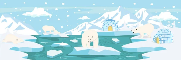 Северный Полюс Арктики Белыми Медведями — стоковый вектор