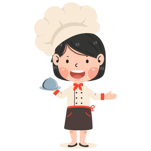 Glückliches Süßes Kind Mädchen Koch Kostüm — Stockvektor