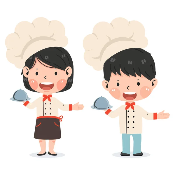 Happy Cute Kid Chef Costume — Vetor de Stock