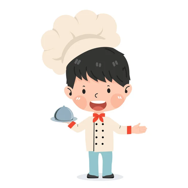 Happy Cute Kid Boy Chef Costume — Stock Vector