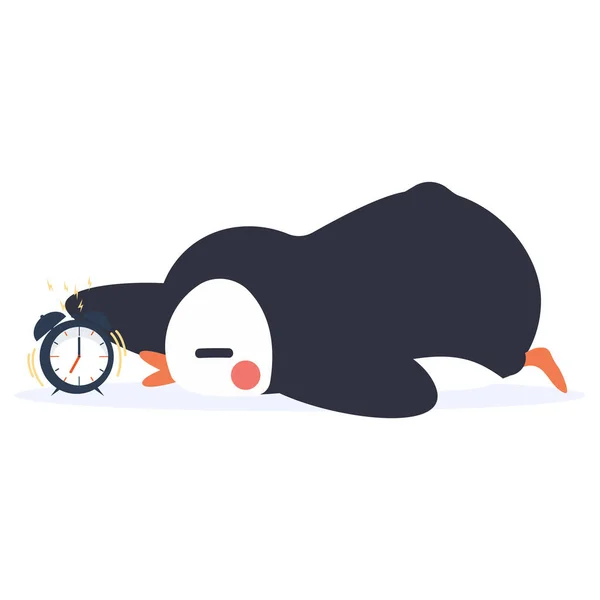 Χαριτωμένοι Πιγκουίνοι Κοιμούνται Ξυπνητήρι — Διανυσματικό Αρχείο