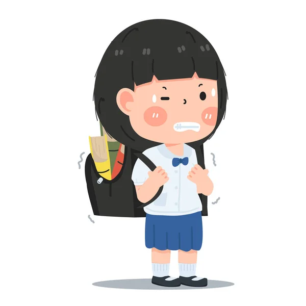 Mädchen Student Schwere Tasche Cartoon — Stockvektor