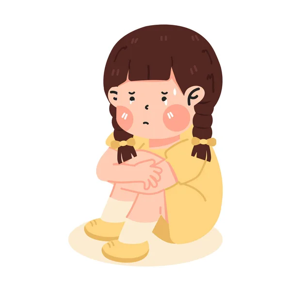 Enfant Fille Pleurer Dessin Animé Triste — Image vectorielle
