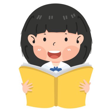 Kitap okuyan sevimli küçük kız öğrenciler.
