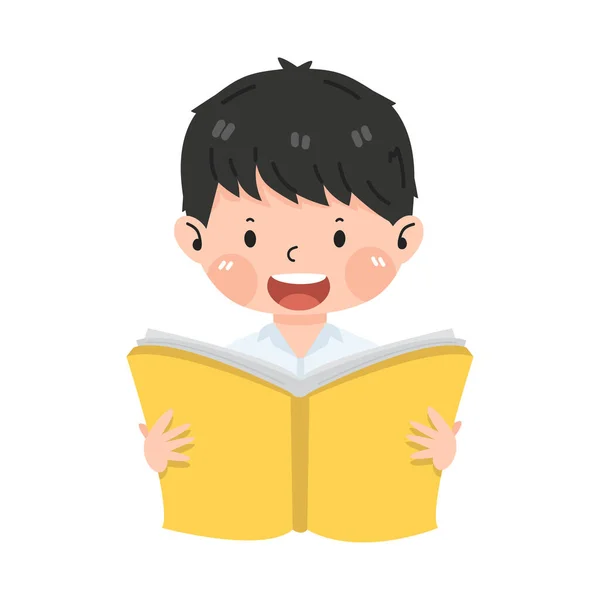 Leuke Kleine Jongen Studenten Die Een Boek Lezen — Stockvector
