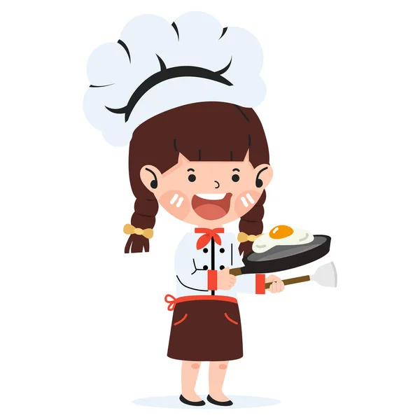 Glücklich Süß Kid Mädchen Chef Koch — Stockvektor