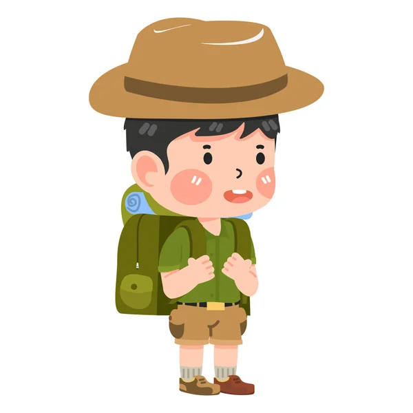 Boy Hiker Backpack Cartoon — Stock Vector