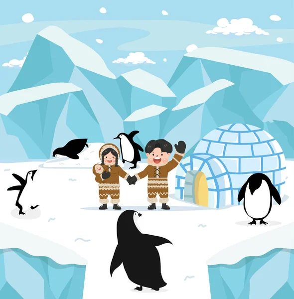 Cartoon Natur Nordpol Arktis Flach — Stockvektor