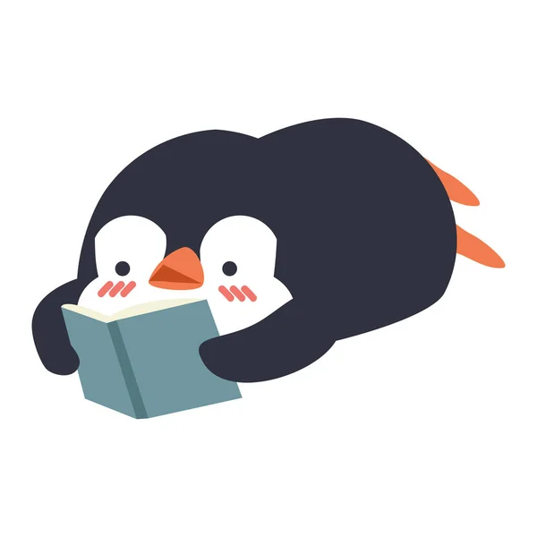 Penguin Ljuger Läsa Bok Utbildning — Stock vektor