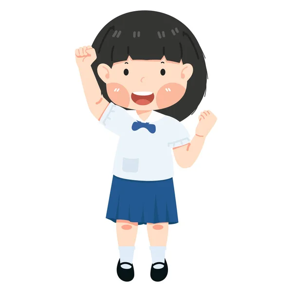 Χαριτωμένο Κορίτσι Φοιτητής Ενθουσιασμένος Κρατήστε Χέρι Χέρι Επάνω Χειρονομία — Διανυσματικό Αρχείο