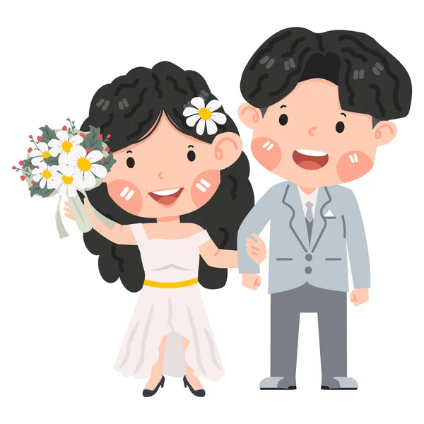 Casamento Bonito Casal Noiva Noivo — Vetor de Stock