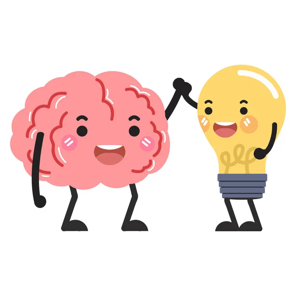 Cerebro Humano Con Bombilla Lámpara Dibujos Animados — Vector de stock