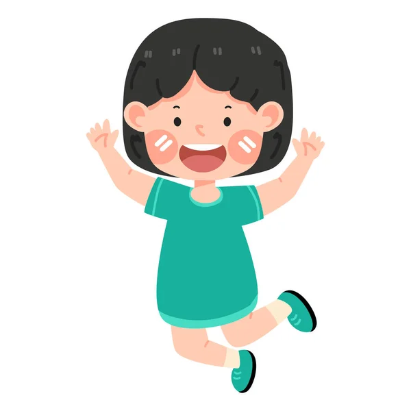 Cute Girl Happy Jumping High Air — Stock Vector