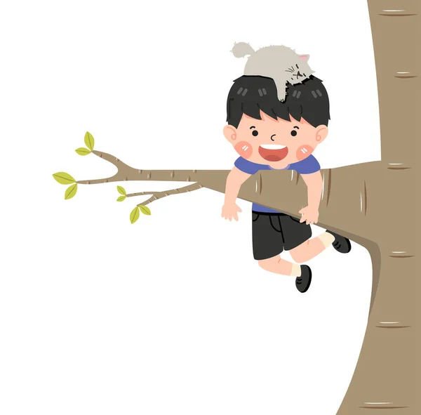 Chlapec Visící Větvi Stromu — Stockový vektor