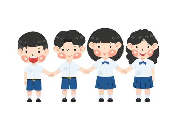Kid Students Friends Hold Hands Group — Stock Vector