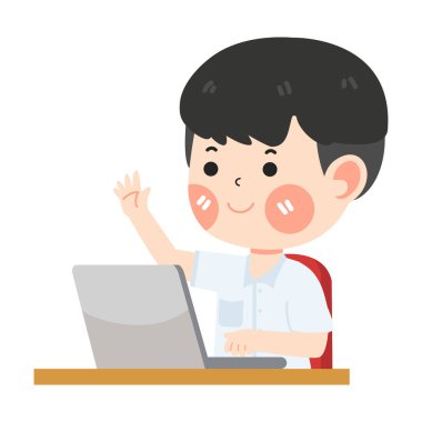 çocuk öğrenci dizüstü bilgisayarla çalışıyor