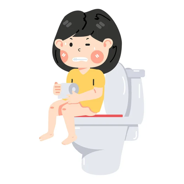 Elinde Kağıt Rulo Ile Tuvalette Oturan Sevimli Küçük Çocuk — Stok Vektör