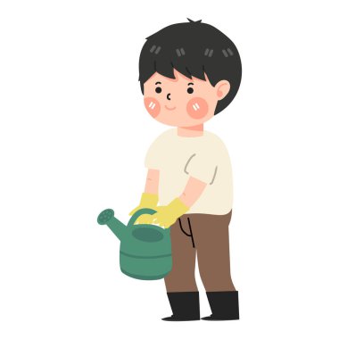 Çocuk su bidonu tutuyor.