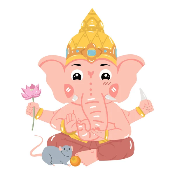 Dios Hindú Ganesha Con Vector Rata — Vector de stock