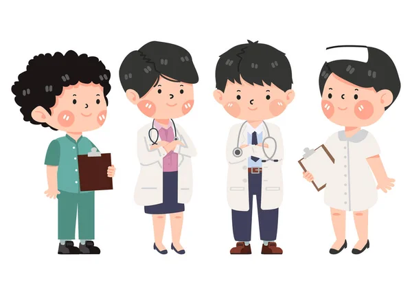 Médicos Enfermeras Masculinos Femeninos Dibujos Animados — Vector de stock