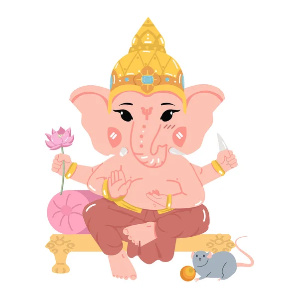 stock vector Hindu God Ganesha with rat vector