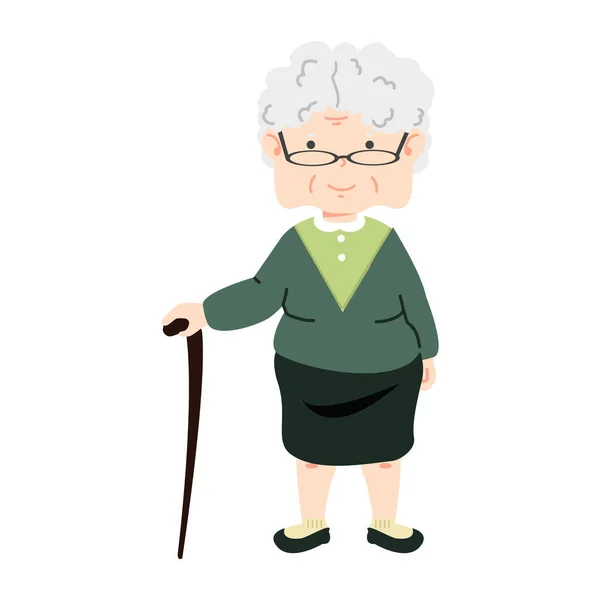 Elderly Woman Walking Cane — Stock Vector
