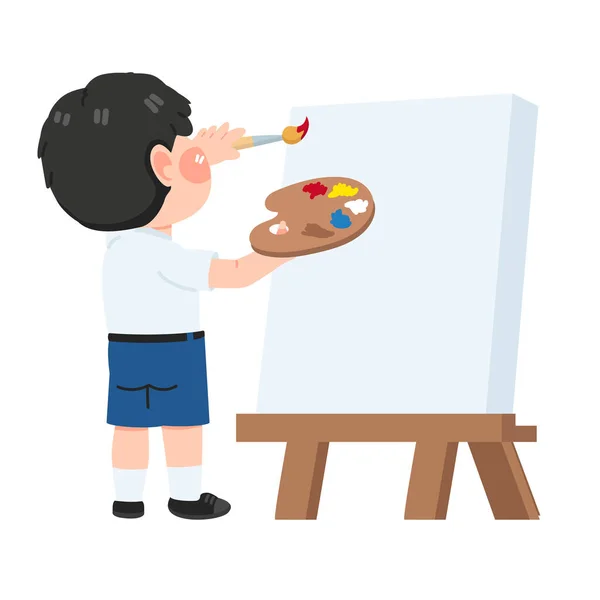 Kid Boy Painting Picture — Stock Vector