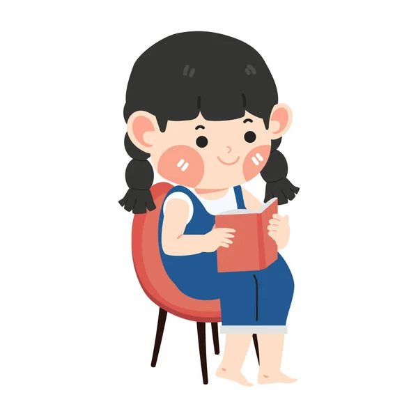 Kind Liest Ein Buch Sitzen — Stockvektor