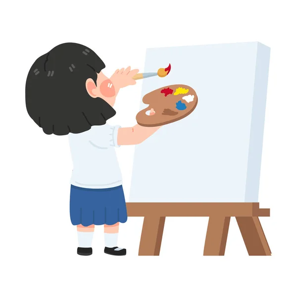 Kid Girl Malowanie Obrazu — Wektor stockowy