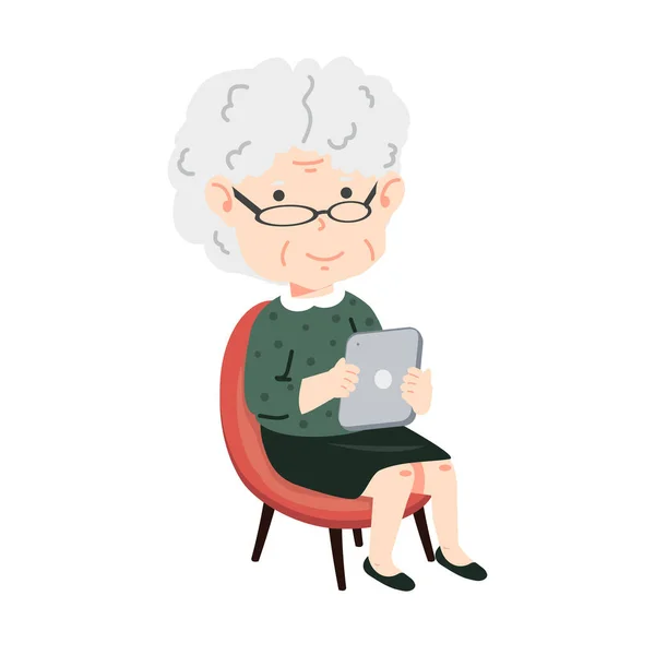 Starší Žena Pomocí Digitální Tablet — Stockový vektor