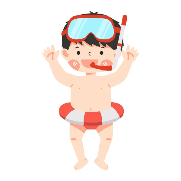 Enfant Heureux Plongée Avec Tuba Anneau Natation — Image vectorielle