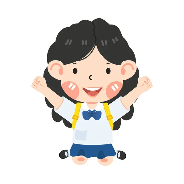 Cute Girl Student Jump Feel Happy — Stock Vector
