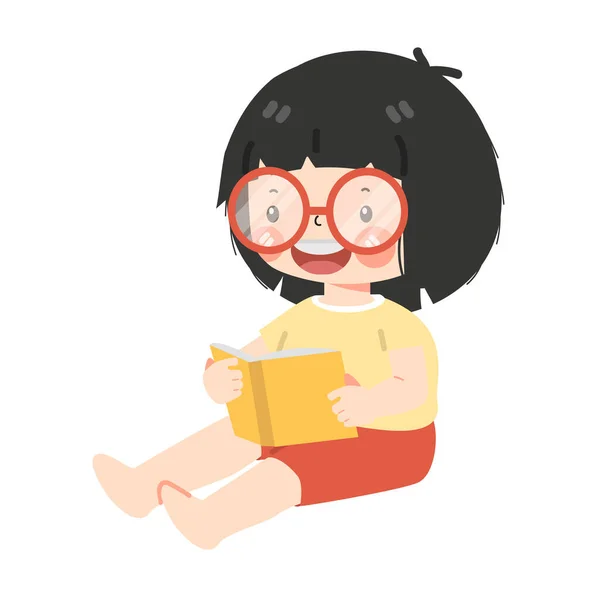 Anak Gadis Membaca Buku Kartun - Stok Vektor