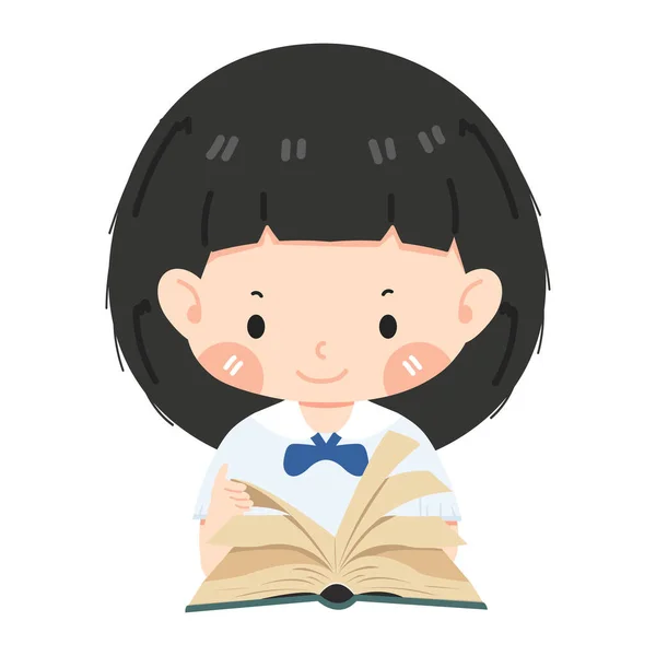 Roztomilé Dítě Dívka Studenti Čtení Knihy — Stockový vektor
