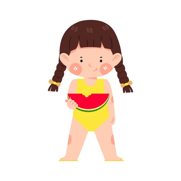 Nettes Kleines Mädchen Trägt Sommer Badeanzug — Stockvektor