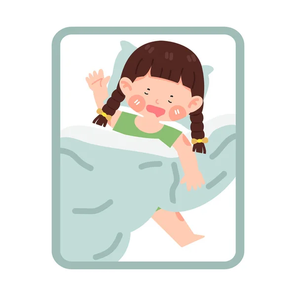 Yatak Yatak Odasında Uyuyan Kız — Stok Vektör