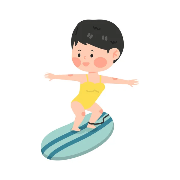 Jeune Fille Mignonne Chevauchant Avec Planche Surf — Image vectorielle