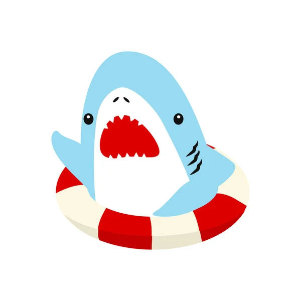 Roztomilý Žralok Gumový Kroužek Otevřenými Ústy Karikatura — Stockový vektor