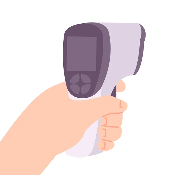 stock vector Hand hold Electronic medical infrared thermometer 