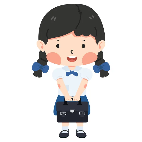 Cute Girl Student Wearing Uniform Bag Education Thailand School — Stock Vector