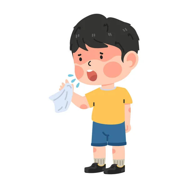 Niño Con Resfriado Estornudo Gripe — Vector de stock
