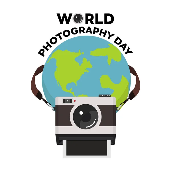 stock vector Hanging camera world photography day