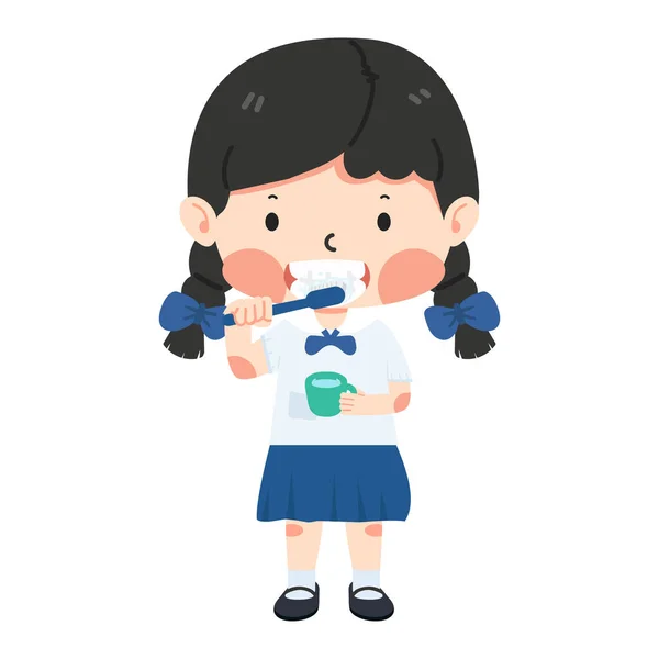 Gadis Imut Yang Menggosok Gigi - Stok Vektor