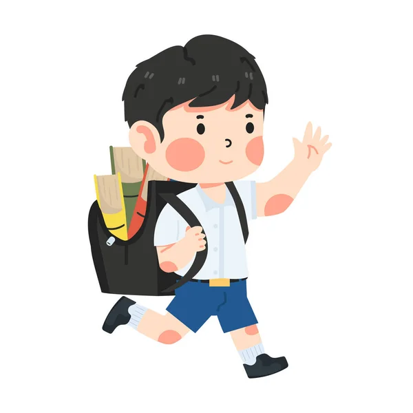 Boy Backpack Running School — Stock Vector
