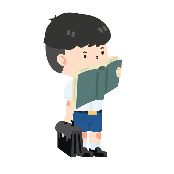 Kid Boy Estudante Leitura Livro —  Vetores de Stock